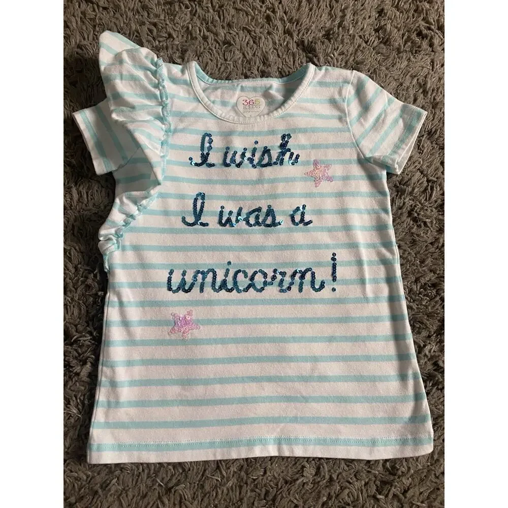 Garanimals 365 Kids Girls Stripped Shoulder Ruffle Tee Top – Blue Size 5